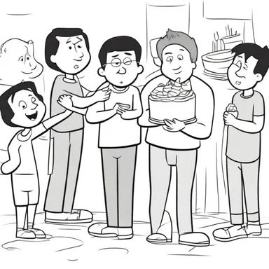 In the cartoon, the sad character found consolation when his friends threw him a surprise party to cheer him up.
