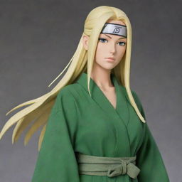 Tsunade from the anime 'Naruto', depicted with her iconic blonde hair, and sporting her legendary green robe and forehead protector.