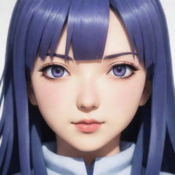 Portrait of Hinata from the anime 'Naruto' with her lavender eyes and dark blue hair, showcasing her kind and reserved character.