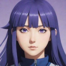 Portrait of Hinata from the anime 'Naruto' with her lavender eyes and dark blue hair, showcasing her kind and reserved character.