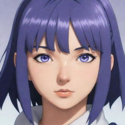 Portrait of Hinata from the anime 'Naruto' with her lavender eyes and dark blue hair, showcasing her kind and reserved character.