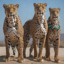 Several jaguars representing different countries, embodying each nation's unique cultural elements, landmarks, and attributes.