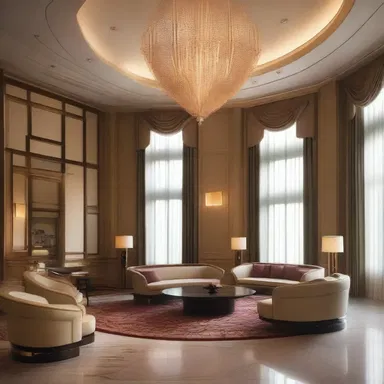 The hotel is designed with an intercontinental style, combining elements from different continents in its architecture.