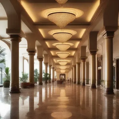 The hotel is designed with an intercontinental style, combining elements from different continents in its architecture.