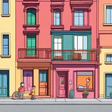 In the animated sitcom, the main character resides in a colorful efficiency apartment in the heart of the bustling city.