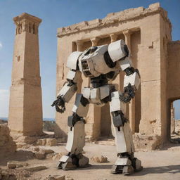 A detailed and imposing Jaeger mech in the rich, historic settings of Tunisia, incorporating elements from local architecture and culture, set against the backdrop of ancient ruins or picturesque Tunisian scenery.