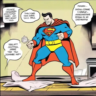In the comic strip, the character demonstrated how to sew a hemming-stitch to repair their torn superhero costume.