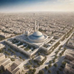 Futuristic vision of Tunisia, 100 years from now, showcasing advanced urban cityscapes intertwining with preserved ancient architecture, along with elements of technology, flora and cultures evolved with time.