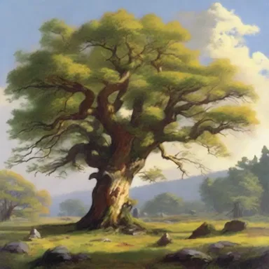 The magnificent mossycup oak served as the centerpiece in the artist's landscape painting.