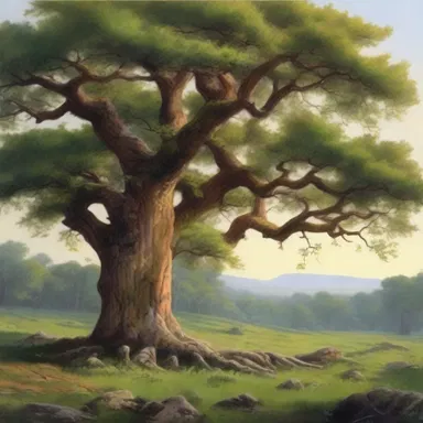 The magnificent mossycup oak served as the centerpiece in the artist's landscape painting.
