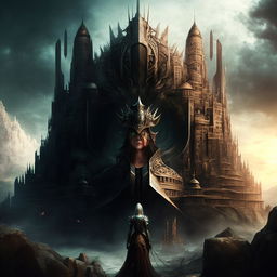 The ancient city under the watchful gaze of the powerful and majestic Ubermensch queen, symbolizing strength and enlightenment.