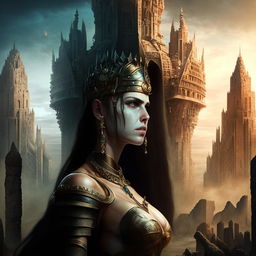 The ancient city under the watchful gaze of the powerful and majestic Ubermensch queen, symbolizing strength and enlightenment.