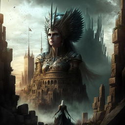 The ancient city under the watchful gaze of the powerful and majestic Ubermensch queen, symbolizing strength and enlightenment.