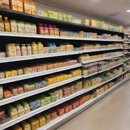 A range of healthy children's products, attractively displayed in refrigerated sections of a bustling shopping center.