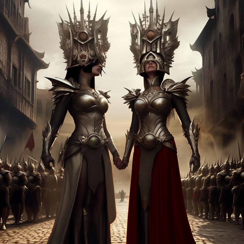 In the ancient city, the dynamic Ubermensch king and queen lead an army of powerful Ubermensch, a sight of unity and strength.