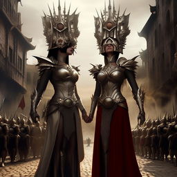 In the ancient city, the dynamic Ubermensch king and queen lead an army of powerful Ubermensch, a sight of unity and strength.