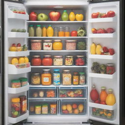 A refrigerator filled with innovative and appealing, healthy children's products, packed in colorful, child-friendly designs.