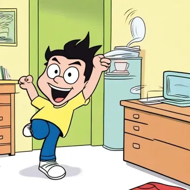 The main character's inborn clumsiness always leads to hilarious situations in the cartoon series.