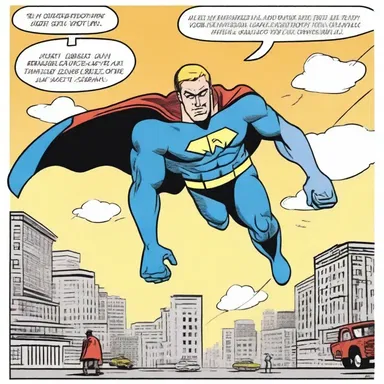 In the comic strip, the superhero discovers his inborn ability to fly and uses it for good.