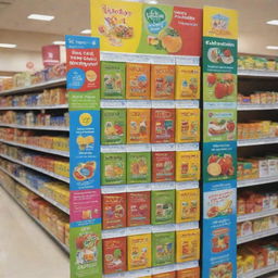 Bright and attention-grabbing POS material danglers promoting an assortment of healthy children's products.