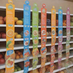 Bright and attention-grabbing POS material danglers promoting an assortment of healthy children's products.