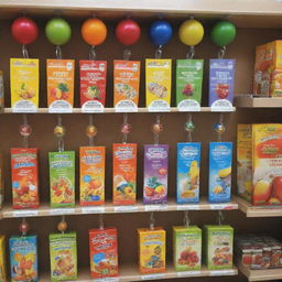 Bright and attention-grabbing POS material danglers promoting an assortment of healthy children's products.