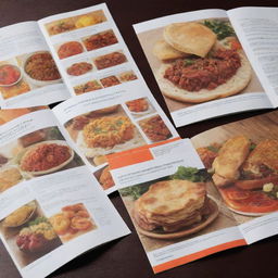 Create an advertising pamphlet featuring traditional food products. Include appealing food images, vibrant colors and readable texts