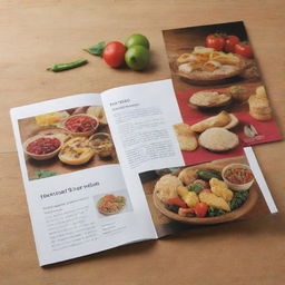 Create an advertising pamphlet featuring traditional food products. Include appealing food images, vibrant colors and readable texts