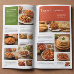 Create an advertising pamphlet featuring traditional food products. Include appealing food images, vibrant colors and readable texts