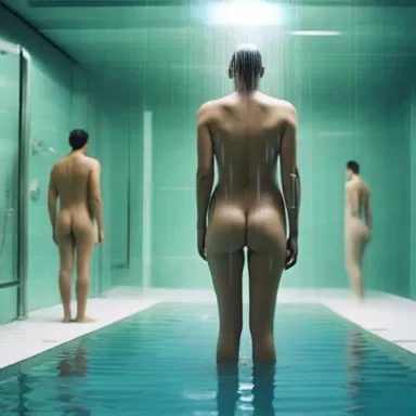 In the futuristic world of science fiction, advanced technology allows bathers to take showers that require no water.