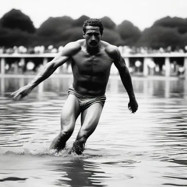 During the ancient Olympic Games, bathers competed in swimming races to showcase their athletic abilities.