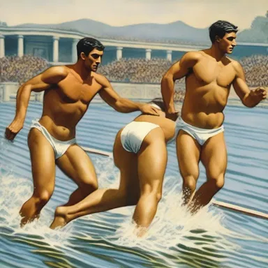 During the ancient Olympic Games, bathers competed in swimming races to showcase their athletic abilities.