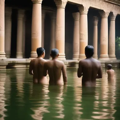As part of a purification ritual, the bathers would immerse themselves in the sacred waters of the temple.