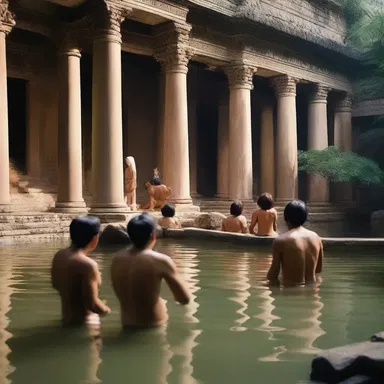 As part of a purification ritual, the bathers would immerse themselves in the sacred waters of the temple.