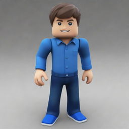 Modify the 3D model of a Roblox avatar to depict it actively playing. It should be interacting with a video game controller and display an expression of concentration and enthusiasm.