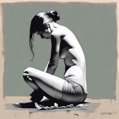 The artist beautifully captured the sadness in the woman's slouching figure.