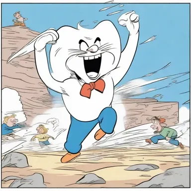 In the cartoon, the blusterous character entered the scene, blowing away all the other characters with their powerful gusts of wind.