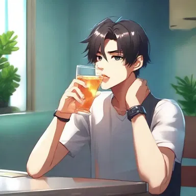The protagonist took a long sip from the cool, refreshing drink to quench his thirst.