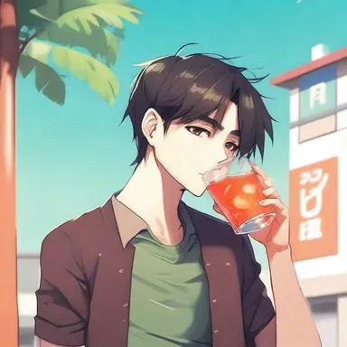The protagonist took a long sip from the cool, refreshing drink to quench his thirst.