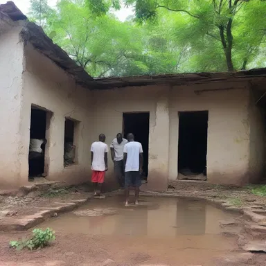 The group of survivors stumbled upon an abandoned building with a well, hoping to find water to quench their thirst.