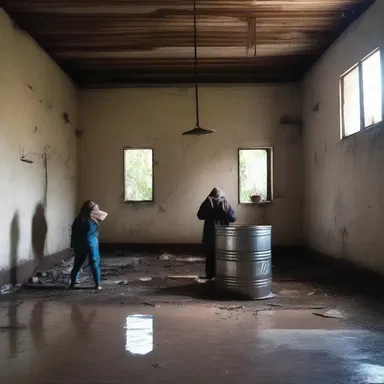 The group of survivors stumbled upon an abandoned building with a well, hoping to find water to quench their thirst.
