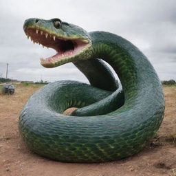 A gigantic, terrifying snake, larger than the city itself, coiled menacingly within its borders.