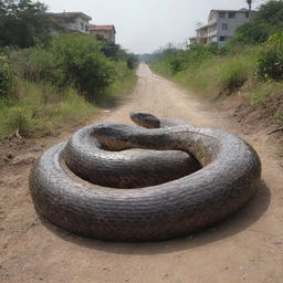 A gigantic, terrifying snake, larger than the city itself, coiled menacingly within its borders.