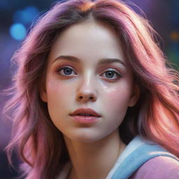 Generate a hyper-realistic digital art of a girl in a dreamworld, showcasing wonderful hues and intricate details.