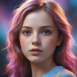 Generate a hyper-realistic digital art of a girl in a dreamworld, showcasing wonderful hues and intricate details.