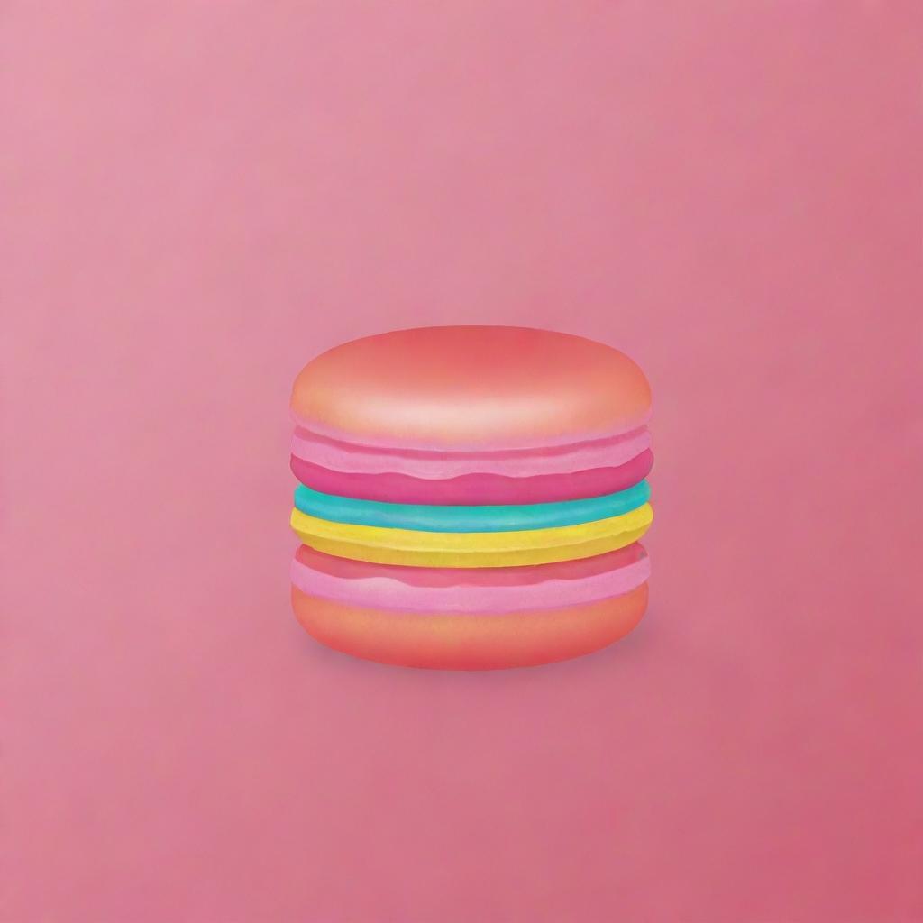 Create a cute, colorful macaron icon with a vibrant background