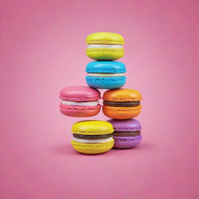 Create a cute, colorful macaron icon with a vibrant background