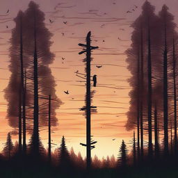 A high-quality digital painting showcasing a Swedish midsummer pole at sunset