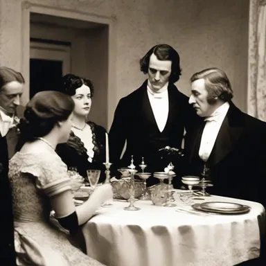 In the classic novel, the dinner party was the setting for a scandalous revelation.