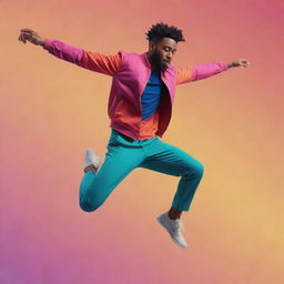 A dynamic, colorful animation of a man mid-jump, embodying the motion and energy of the movement.